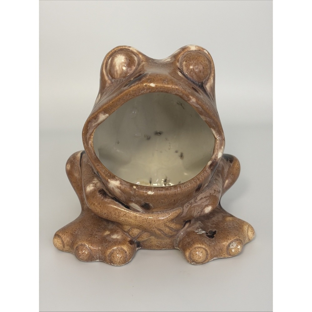 Vintage MCM Brown/Tan Ceramic Frog Kitchen Sponge Scrubby Holder 1970s/Succulent